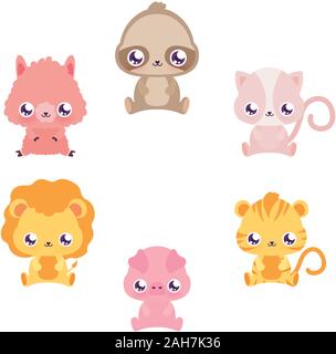 Kawaii Cute cartoons design, zoo animaux nature de la vie de l'enfance et de l'adorable personnage thème Vector illustration Illustration de Vecteur