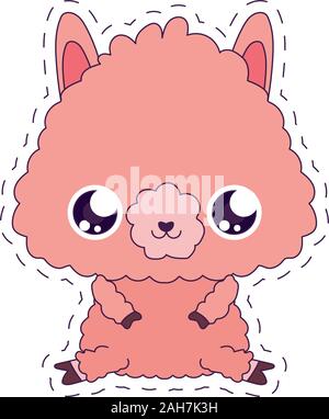 Caricature de lama, expression design Kawaii mignon petit personnage drôle et émoticone thème Vector illustration Illustration de Vecteur