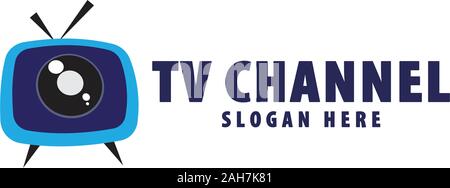 Live Streaming TV, la télévision en ligne, Web TV, Logo Concept, sans bouton de lecture, fond bleu, Eye Concept, modèle de conception de logo de la chaîne TV Illustration de Vecteur
