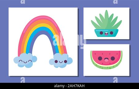 Icon Set design dessins, expression Kawaii mignon petit personnage drôle et thème d'émoticônes Vector illustration Illustration de Vecteur