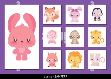 Lapin mignon et kawaii dessins animés, les animaux design life nature zoo l'enfance et de l'adorable personnage thème Vector illustration Illustration de Vecteur