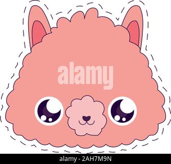 Caricature de lama, expression design Kawaii mignon petit personnage drôle et émoticone thème Vector illustration Illustration de Vecteur