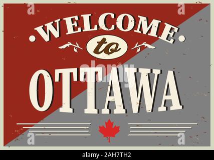 Drapeau du Canada avec l'affiche de motivation style texte Bienvenue à Ottawa. Typographie moderne pour les voyages d'entreprise d'impression graphique, hipster fashion Illustration de Vecteur