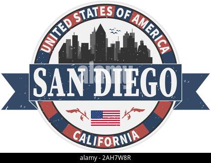 Ville de San Diego. Silhouette ville insigne stamp Illustration de Vecteur