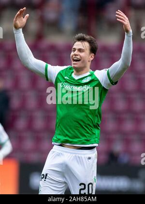 Parc de Murrayfield, Edinburgh, UK. Dec 26, 2019. Scottish Premiership Football, coeur de Midlothian contre Hibernian FC ; Melker Hallberg de Hibernian célèbre à plein temps - usage éditorial : Action Crédit Plus Sport/Alamy Live News Banque D'Images