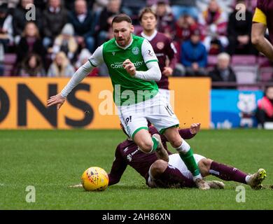 Edinburgh, Royaume-Uni. Dec 26, 2019. Hibs' Pic montre : winger, Martin Boyle, en plein vol comme Cœur descendre à 0-2 Hibernian dans le Ladbrokes Premiereship écossais, Edimbourg Boxing Day derby à parc de Murrayfield, Edinburgh. Crédit : Ian Jacobs/Alamy Live News Banque D'Images