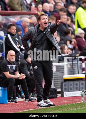 Edinburgh, Royaume-Uni. Dec 26, 2019. Montre un pic : animated Hearts' né allemand manager, Daniel Stendel, que des coeurs descendre à 0-2 Hibernian dans le Ladbrokes Premiereship écossais, Edimbourg Boxing Day derby à parc de Murrayfield, Edinburgh. Crédit : Ian Jacobs/Alamy Live News Banque D'Images