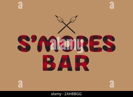 Smores bar buffle plaid lettres vecteur plat signe Illustration de Vecteur