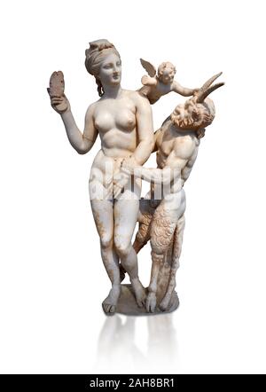 Hellenstic groupe statue en marbre d'Aphrodite (Vénus) avec Pan et Eros, vers 100 avant J.-C., Poseidonaistai Beryttos de maison de Délos, Athènes, Archa National Banque D'Images