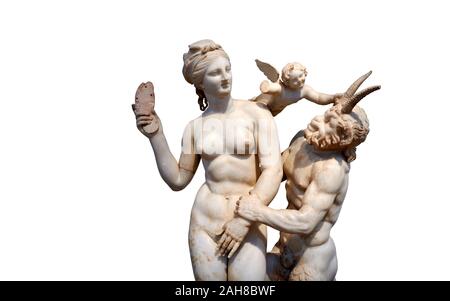 Hellenstic groupe statue en marbre d'Aphrodite (Vénus) avec Pan et Eros, vers 100 avant J.-C., Poseidonaistai Beryttos de maison de Délos, Athènes, Archa National Banque D'Images