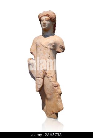 En ancien Grec archaïque, statuette d'un Aleusis, Kore, à partir de C. 490-480 avant J.-C., Musée National Archéologique d'Athènes. Cat No 24. Contre le blanc. Banque D'Images