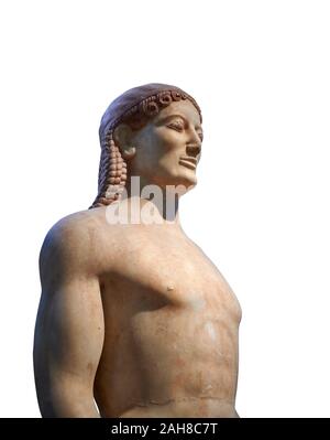 Mable Parian archaïque grecque ancienne statue d'un kouros, trouvés dans Anavyssos, Attique, vers 530 avant J.-C., Musée National Archéologique d'Athènes. Cat no 3851. Banque D'Images