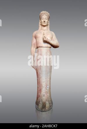 Marbre de Paros archaïque grecque ancienne statue d'un kore par Ariston de Paros, trouvé dans la Merenda, Attica, vers 540-530 avant J.-C., Athènes Archéologique National M Banque D'Images