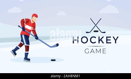 Match de hockey télévision vector modèle de page. Vie active, de l'équipe d'hiver illustration avec logo et inscription. Joueur de hockey masculin, les jeunes bénéficiant d'personnage sport sportif Illustration de Vecteur