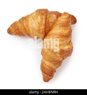 Deux croissants isolé sur fond blanc. Vue d'en haut. Banque D'Images