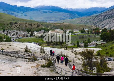 Mammoth terrasses inférieures, le Parc National de Yellowstone, Wyoming, United States Banque D'Images