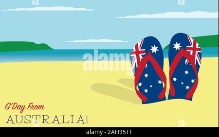 Thongs (tongs) dans le sable l'Australie Jour scène en format vectoriel. Illustration de Vecteur