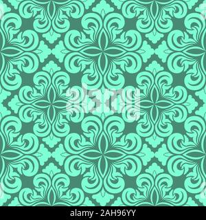 Motif décoratif vectoriel continu d'éléments floraux en couleurs Menthe aquatique sous la forme d'un losange sur fond bleu turquoise. La texture pour symétrique Illustration de Vecteur
