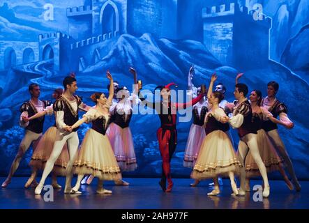 Malaga, Espagne. Dec 26, 2019. Danseurs de Ballet de Saint-Pétersbourg sur scène pendant le premier acte d'une scène de la Lac des cygnes ballet au théâtre Cervantes. Le ballet classique de Saint-Pétersbourg, mis en scène par la chorégraphe Andrei Batalov est la plus haute expression de la culture de la danse russe et est venu à la ville de Malaga dans le cadre de la saison de danse 2019-2020. Credit : SOPA/Alamy Images Limited Live News Banque D'Images