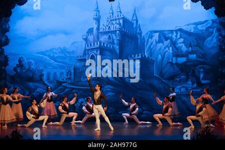 Malaga, Espagne. Dec 26, 2019. Danseurs de Ballet de Saint-Pétersbourg sur scène pendant le premier acte d'une scène de la Lac des cygnes ballet au théâtre Cervantes. Le ballet classique de Saint-Pétersbourg, mis en scène par la chorégraphe Andrei Batalov est la plus haute expression de la culture de la danse russe et est venu à la ville de Malaga dans le cadre de la saison de danse 2019-2020. Credit : SOPA/Alamy Images Limited Live News Banque D'Images