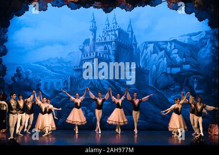 Malaga, Espagne. Dec 26, 2019. Danseurs de Ballet de Saint-Pétersbourg sur scène pendant le premier acte d'une scène de la Lac des cygnes ballet au théâtre Cervantes. Le ballet classique de Saint-Pétersbourg, mis en scène par la chorégraphe Andrei Batalov est la plus haute expression de la culture de la danse russe et est venu à la ville de Malaga dans le cadre de la saison de danse 2019-2020. Credit : SOPA/Alamy Images Limited Live News Banque D'Images