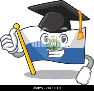 Heureux d'un drapeau saint-marin Sélectionnez noir portant une graduation hat Illustration de Vecteur