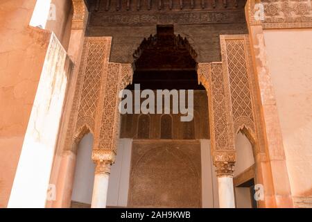 Chambre funéraire de Lalla Messaouda, tombeaux Saadiens à Marrakech, Maroc Banque D'Images