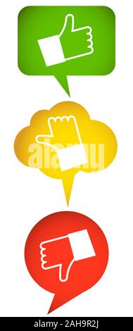 Vert, rouge et jaune des phylactères avec Thumbs up et down Illustration de Vecteur