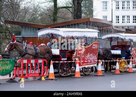 L'Irlande de Noël et les calèches de Noël ou les voitures de jaunting attendent des repas et des touristes pour la saison de fête en traîneau à Killarne, y Irlande Banque D'Images