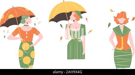 Ensemble de trois filles élégantes. Illustration de Vecteur