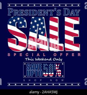 Vector illustration : President's Day Vente, Offre Spéciale, Economisez jusqu'à 50  % texte Illustration de Vecteur