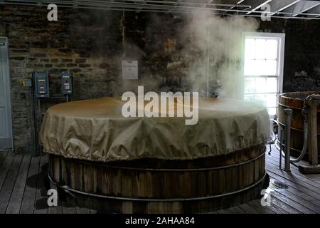 Mash mash tun,purée,,bourbon,production,de fermenteur cuve de fermentation en bois,bois,baignoire,Distillerie Woodford Reserve bourbon,kentucky bourbon,bour Banque D'Images