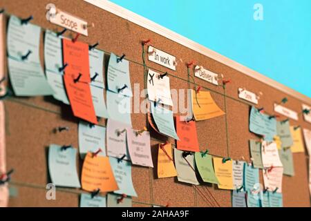 Tableau des tâches de mêlée dans le bureau sur le mur Banque D'Images