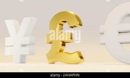 Le rendu 3D de la couleur d'or dollar pound sign Banque D'Images