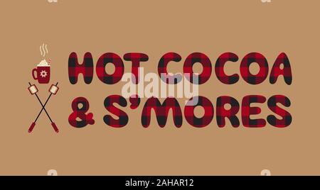 Chocolat chaud et smores buffle plaid lettres vecteur Illustration de Vecteur