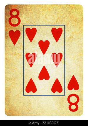 Huit de coeur Vintage playing card - isolated on white (chemin inclus) Banque D'Images