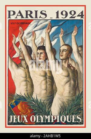 PARIS OLYMPICS 1924 OLYMPIADE VINTAGE PARIS 1924, affiche Jeux Olympiques JEUX OLYMPIQUES lithographie en couleurs, 1924, imprimée par Hachard & Cie., Paris, Banque D'Images