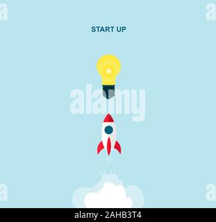Concept de démarrage d'entreprises. Vecteur d'une icône de lancement de fusée avec ampoule lumineuse Illustration de Vecteur