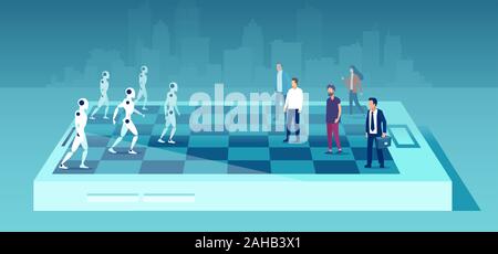 Vecteur d'une équipe d'hommes d'affaires en concurrence avec des robots sur chess board Illustration de Vecteur