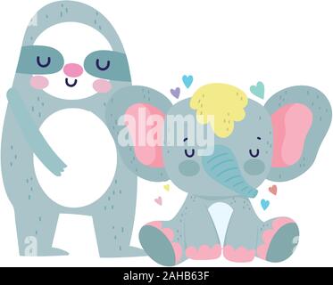 Douche de bébé éléphant mignon sloth et cartoon vector illustration Illustration de Vecteur