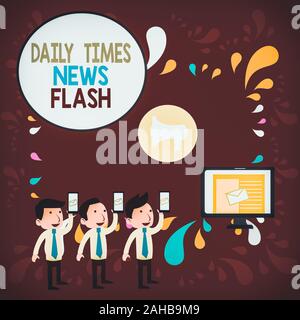L'écriture de texte Word Daily Times News Flash. Photo d'affaires présentant une réponse rapide aux actions est arrivé à l'article cours e-mail SMS Marketing Médias Audienc Banque D'Images