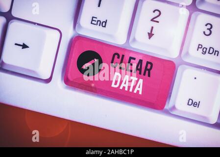 Main conceptuel écrit, indiquant clairement les données. Sens de la loi sur Concept suppression des données ou des informations dans un disque de stockage Banque D'Images