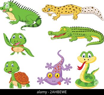 Reptiles et amphibiens Cartoon collection Illustration de Vecteur