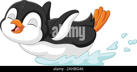 Cartoon pingouin, glissant sur l'eau Illustration de Vecteur