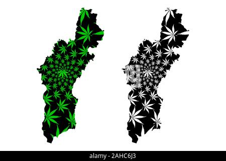 La province du Hamgyong du Nord (République populaire démocratique de Corée, République populaire démocratique de Corée, RPD de Corée) la carte est conçue de feuilles de cannabis vert et noir, Hamgyongbukdo site réalisé Illustration de Vecteur