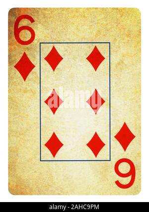 Six de carreau Vintage playing card - isolated on white (chemin inclus) Banque D'Images