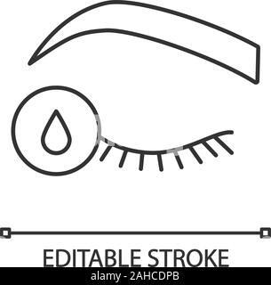 Introduction à l'extension de cils icône linéaire. Fine ligne illustration. Dégraissant. Libre d'huile démaquillant pour les yeux. Extension de cils à la postcure. Symbole de contour. Illustration de Vecteur