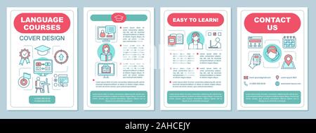 Cours de langue étrangère Modèle de brochure. Flyer, brochure, dépliant imprimer avec l'icône design linéaire. École de langue. Club francophone. La mise en page de vecteur Illustration de Vecteur
