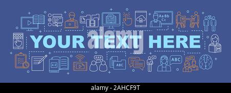 Cours de langues en ligne concepts mot bannière. Des didacticiels vidéo, cours, club francophone. Présentation, site web. Votre texte ici. Lettrage isolés typogr Illustration de Vecteur