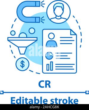 Taux de conversion de l'icône de concept. CR. Entonnoir de ventes idée fine ligne illustration. La commercialisation. Le trafic de site web. Vector isolated silhouette. Stro modifiable Illustration de Vecteur